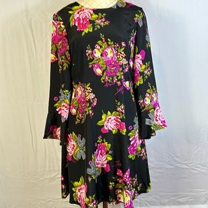 Betsy Johnson Floral Bell Sleeve Midi Dress Size 8 Tie Back side Zip New no tag